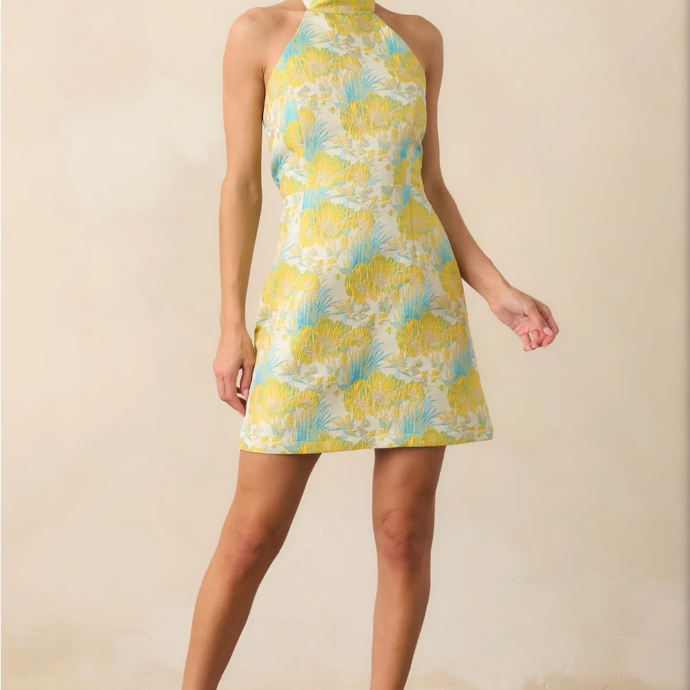 Red Dress Boutique Yellow and Blue Halter Mini Dress